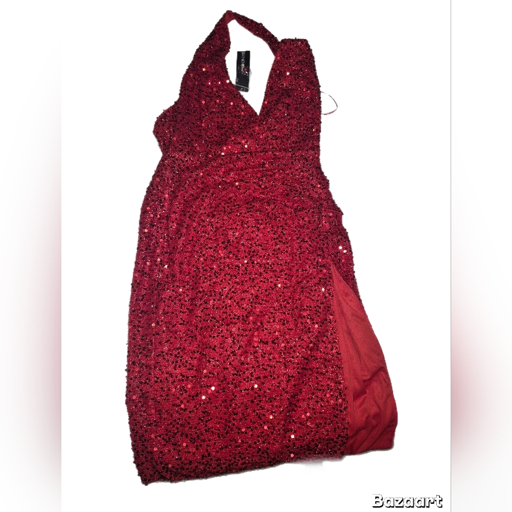 Fashion Nova Sparkling Red Backless Dress